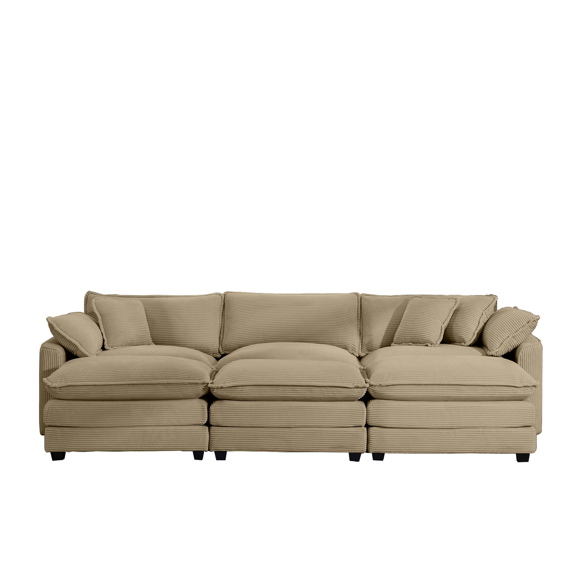 Oversized Modular Cushion Sofa, Portable Ottoman, L Shaped Corner Low Back Deep Seating Spacious Sofa Setfor Home Apartment Living Room Set, Tan Corduroy Tan Corduroy 3 Seat