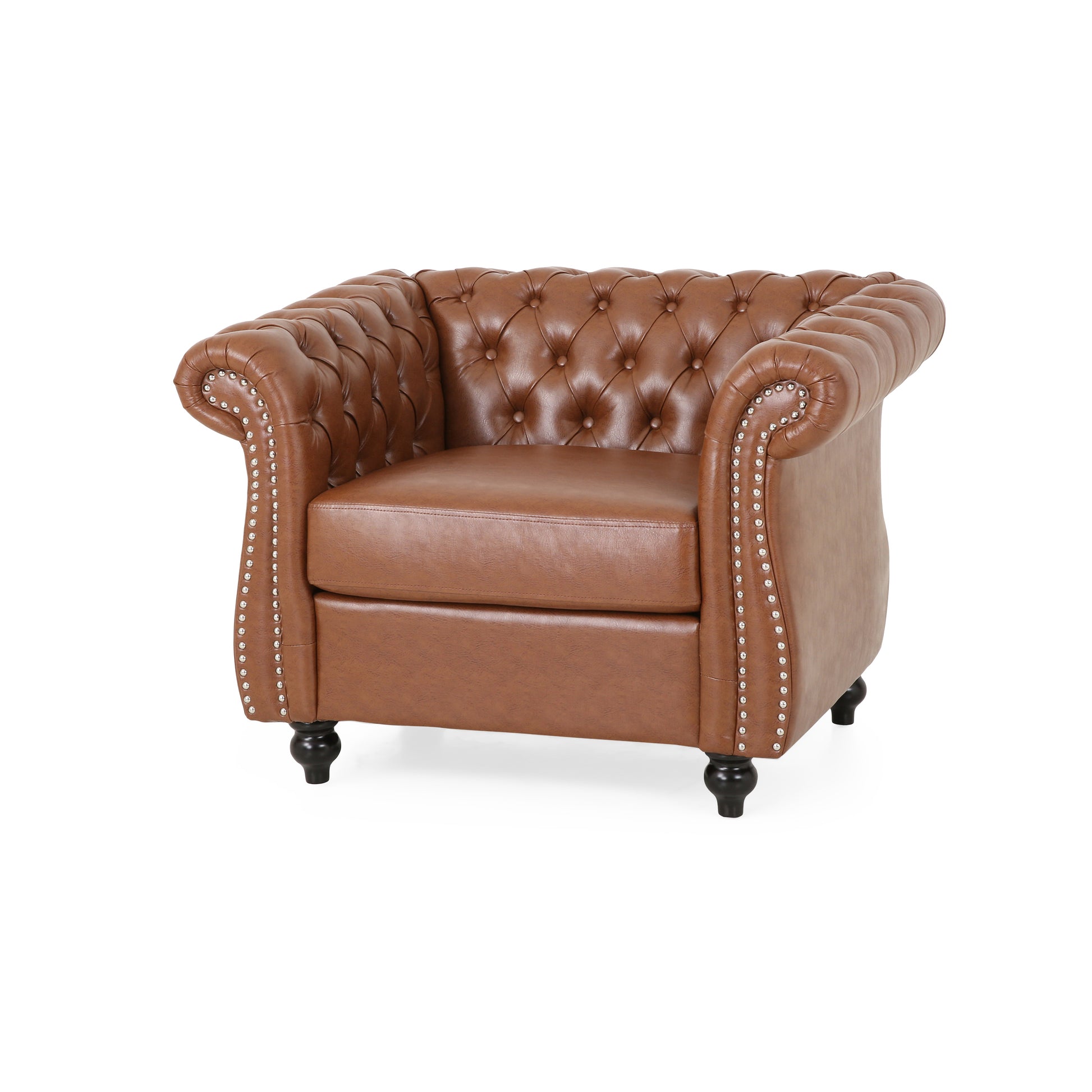 Mirod Tufted Accent Chair ,Pu,Living Room Light Brown Pu