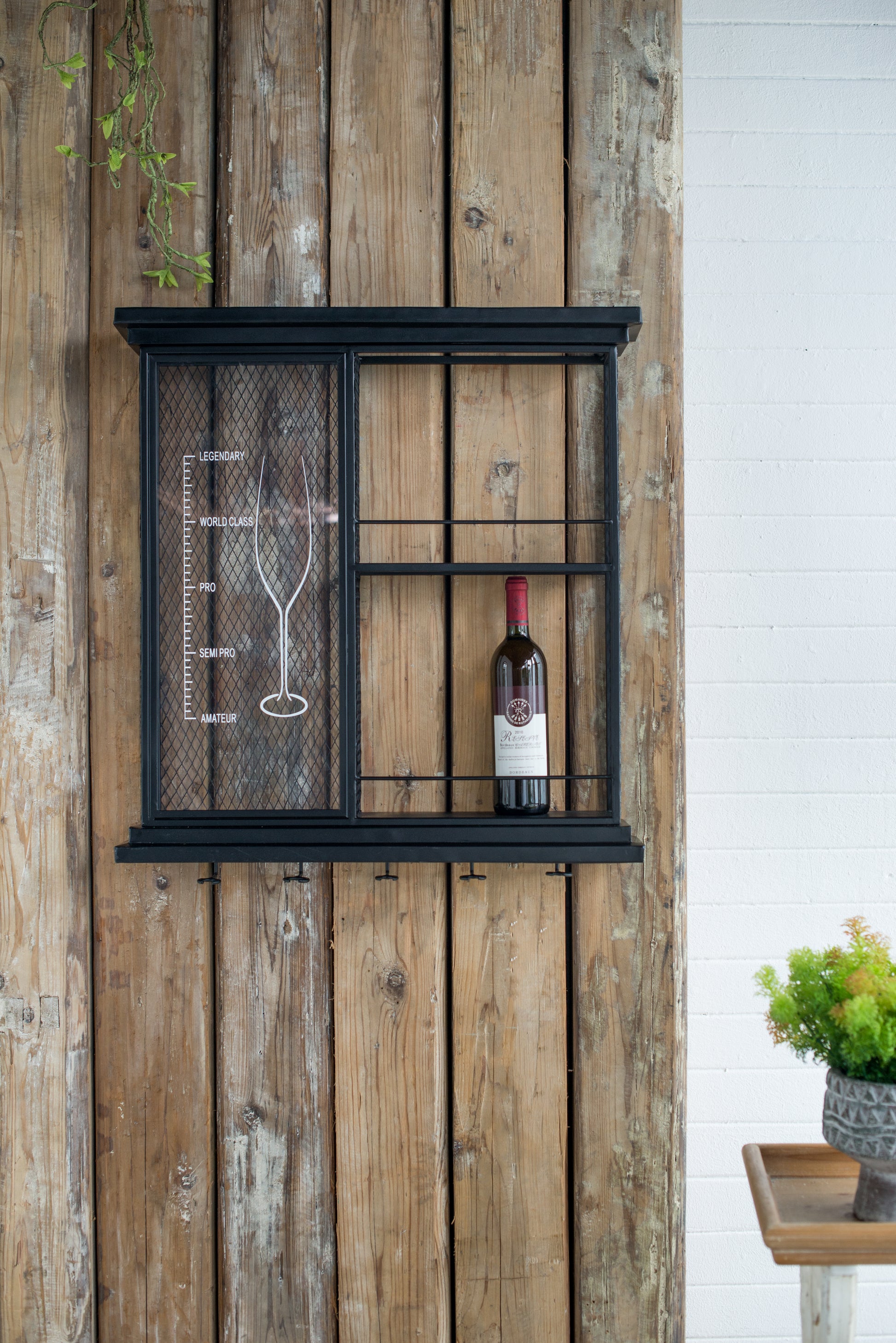 26X5.1X28.3" Black Floating Wine Bar Shelf With Glass Holder And Display Shelves Black Iron