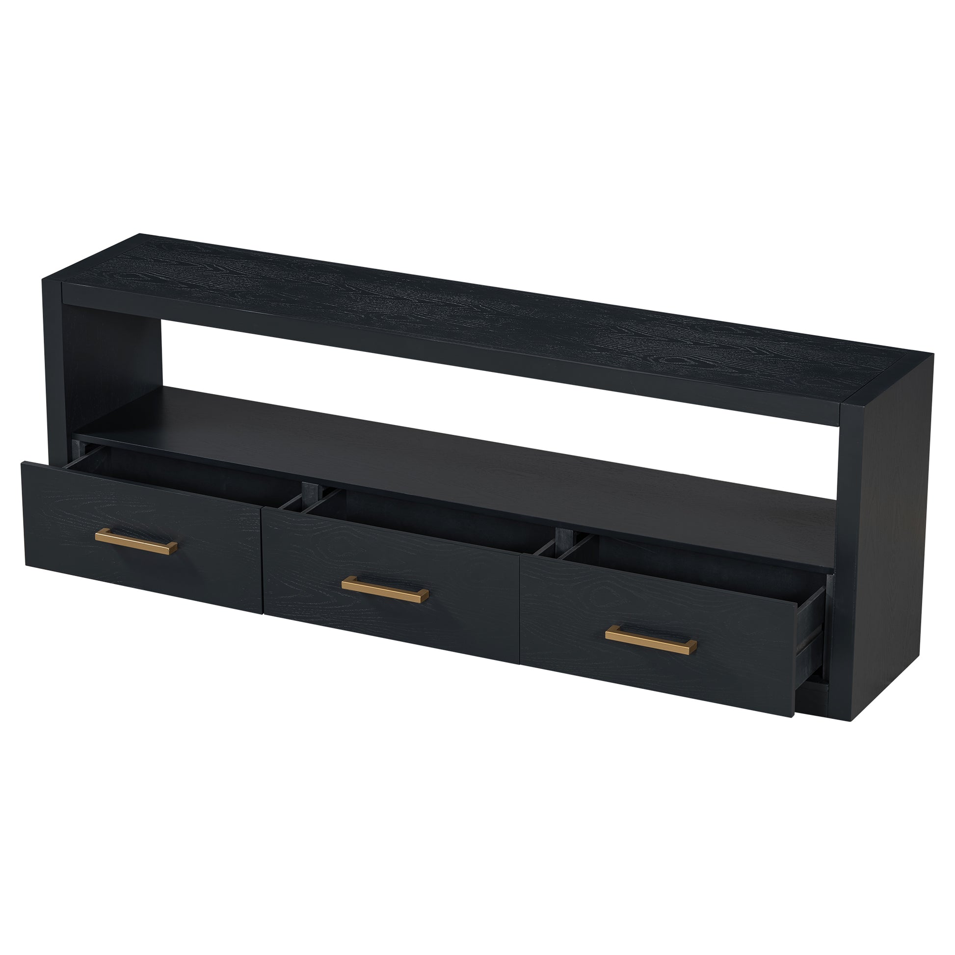 Mirod Stylish Tv Stand With Large Storage,Classic Design With Three Drawers And Spacious Surface,Minimalist Metal Handles,Versatile As Tv Console Or Side Cabinet Black 70 79 Inches Mdf