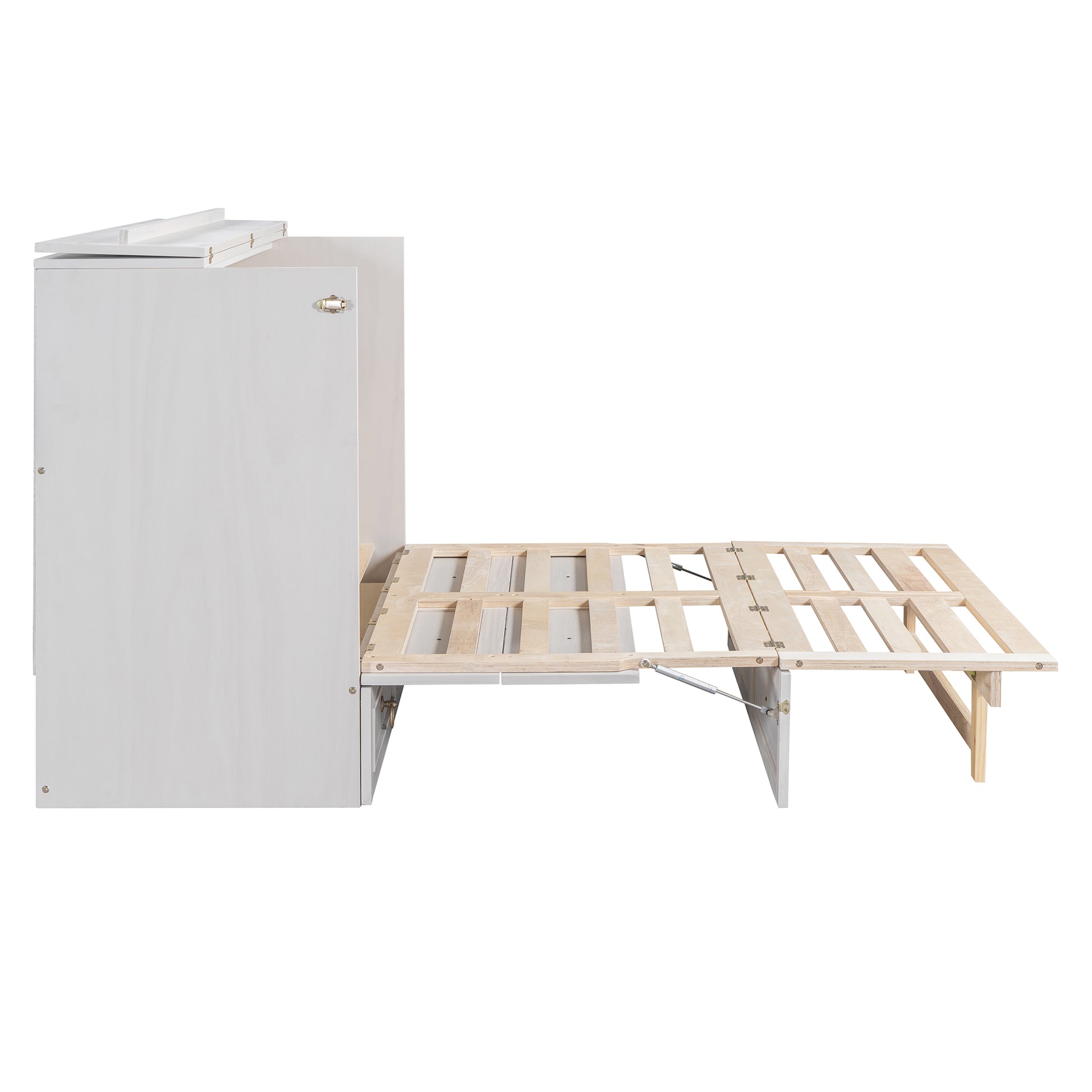Full Size Murphy Bed With Large Drawers,White Full White Plywood