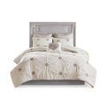 6 Piece Embroidered Cotton Reversible Comforter Set Ivory Full Queen Full Ivory Polyester