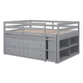 Full Size Loft Bed With Retractable Writing Desk And 4 Drawers, Wooden Loft Bed With Lateral Portable Desk And Shelves, Gray Full Gray Solid Wood Mdf