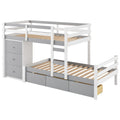 Twin Over Twin Loft Bunk Bed With Drawers And Ladder, Gray Twin Gray Pine