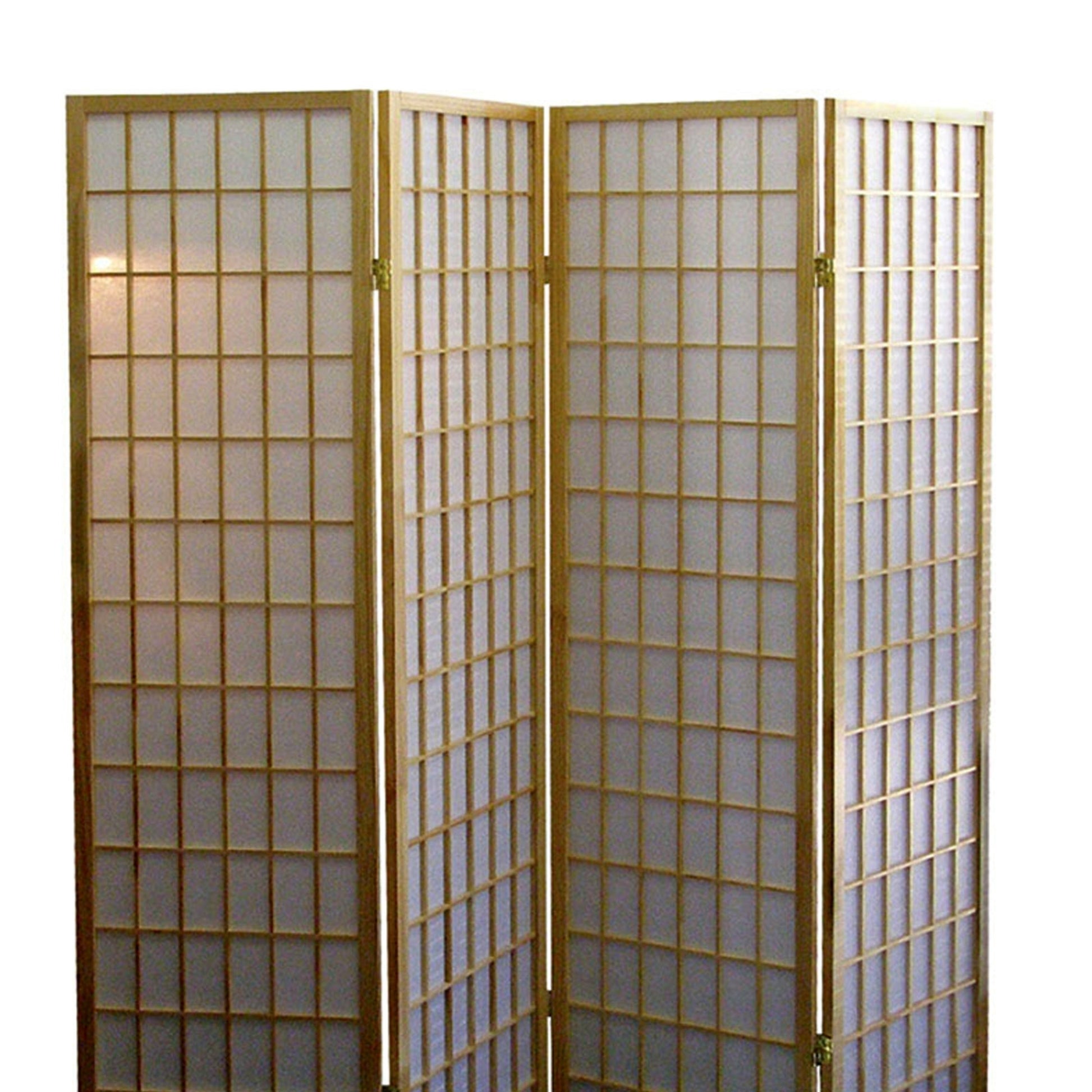 70" Tall 4 Panel Screen Room Divider, Japanese Style With Natural Wood Finish Multicolor Wood