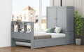 Twin Size Platform Bed With Storage Headboard And Footboard, Pull Out Shelves And Twin Size Trundle, Gray Box Spring Not Required Twin Gray Wood Bedroom Bed Frame Solid Wood Mdf