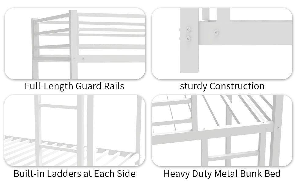 Metal Twin Over Twin Bunk Bed Heavy Duty Sturdy Metal Noise Reduced Safety Guardrail No Box Spring Needed,White Twin White Metal Metal