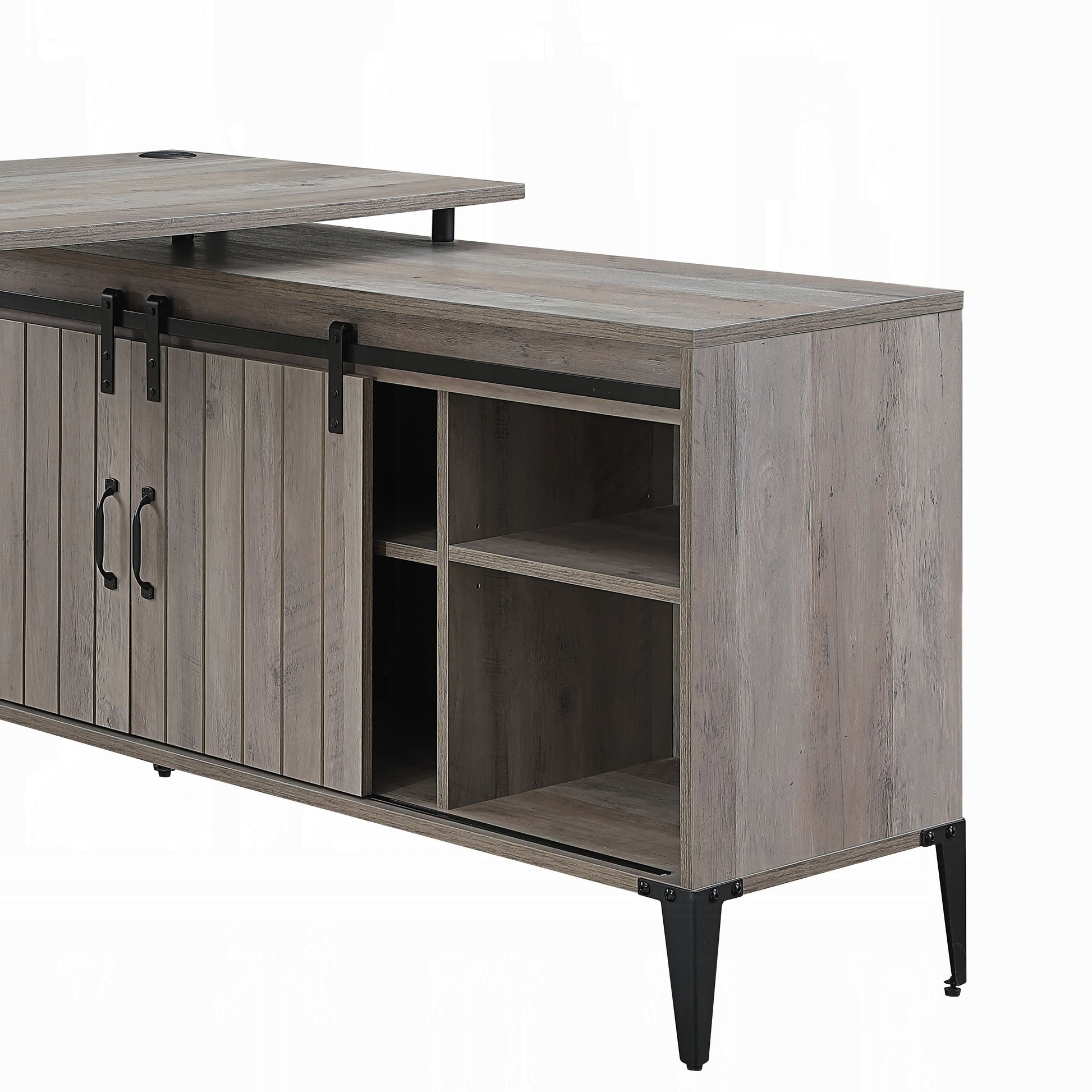 Grey Oak And Black 1 Drawer Writing Desk With Usb Port Grey Black Built In Outlets Or Usb Writting Desk Office Industrial L Shape Shelves Paper Composite