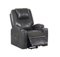 Evander Recliner W Power Lift, Gunmetal Leather Aire Lv02182 Black Leather