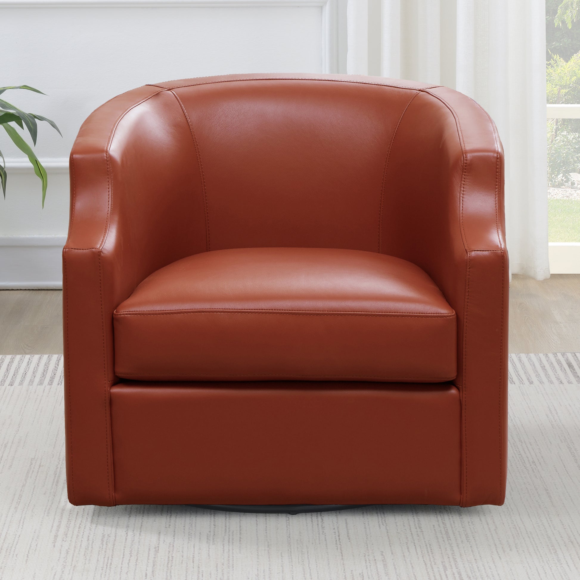 Emmett Caramel Top Grain Leather Swivel Glider Barrel Chair Caramel Foam Leather