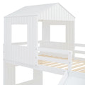 Wooden Twin Over Full Bunk Bed, Loft Bed With Playhouse, Farmhouse, Ladder, Slide And Guardrails, White Old Sku :Lt000028Aak Twin White Solid Wood