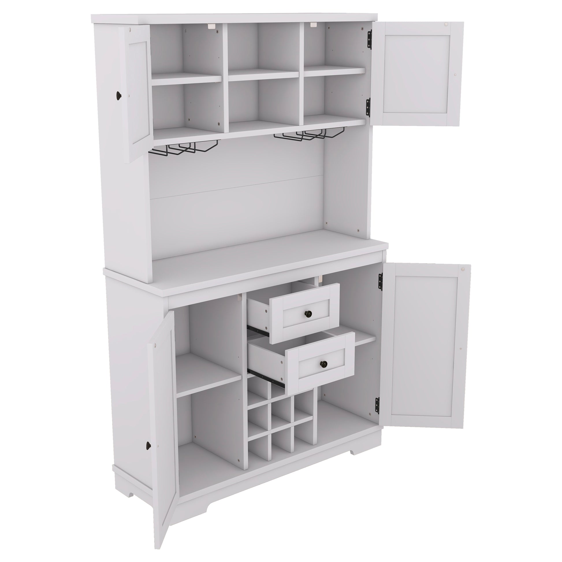 Coffee Bar Cabinet Kitchen Cabinet With Storage, Farmhouse Wine Cabinet With Drawers Shelves And Cabinets, Buffet Cabinet Wine & Glass Racks For Dining Room, White Off White Particle Board Mdf