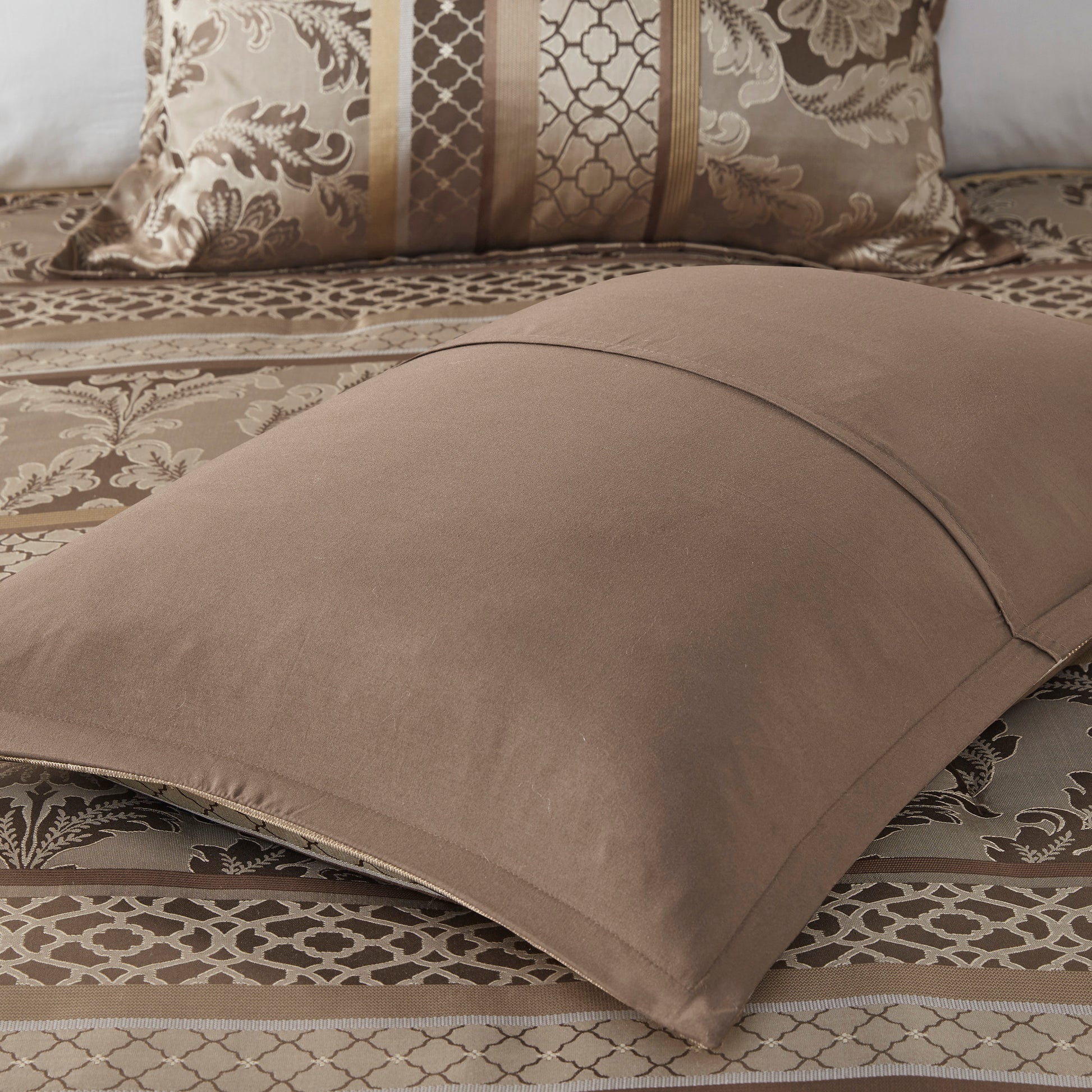 7 Piece Jacquard Comforter Set Brown Gold Cal King California King Brown Gold Polyester