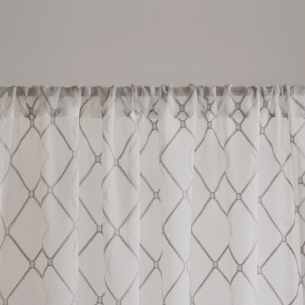 Diamond Sheer Window Curtain Panel Only 1 Pc Panel Off White Gray Polyester