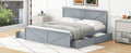 King Size Wooden Platform Bed With Four Storage Drawers And Support Legs, Gray King Gray Pine