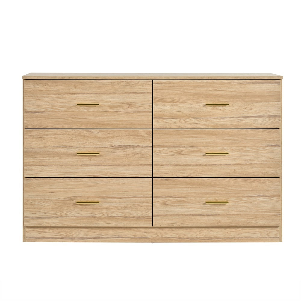 Modern Natural 6 Drawer Dresser For Bedroom Large Storage Wide Chest Of Drawers, Sturdy & Safe Chest 5 Or More Drawers Natural Natural Primary Living Space Drawers Included American Design,Contemporary,Modern Melamine Engineered Wood