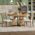 5 Piece Retro Rustic Functional Dining Set Unique Geometric Design, 1 Extendable Table With A 16 Inch Leaf And 4 Upholstered Chairs Ideal For Dining Room And Kitchen Natural Natural Solid Wood Mdf