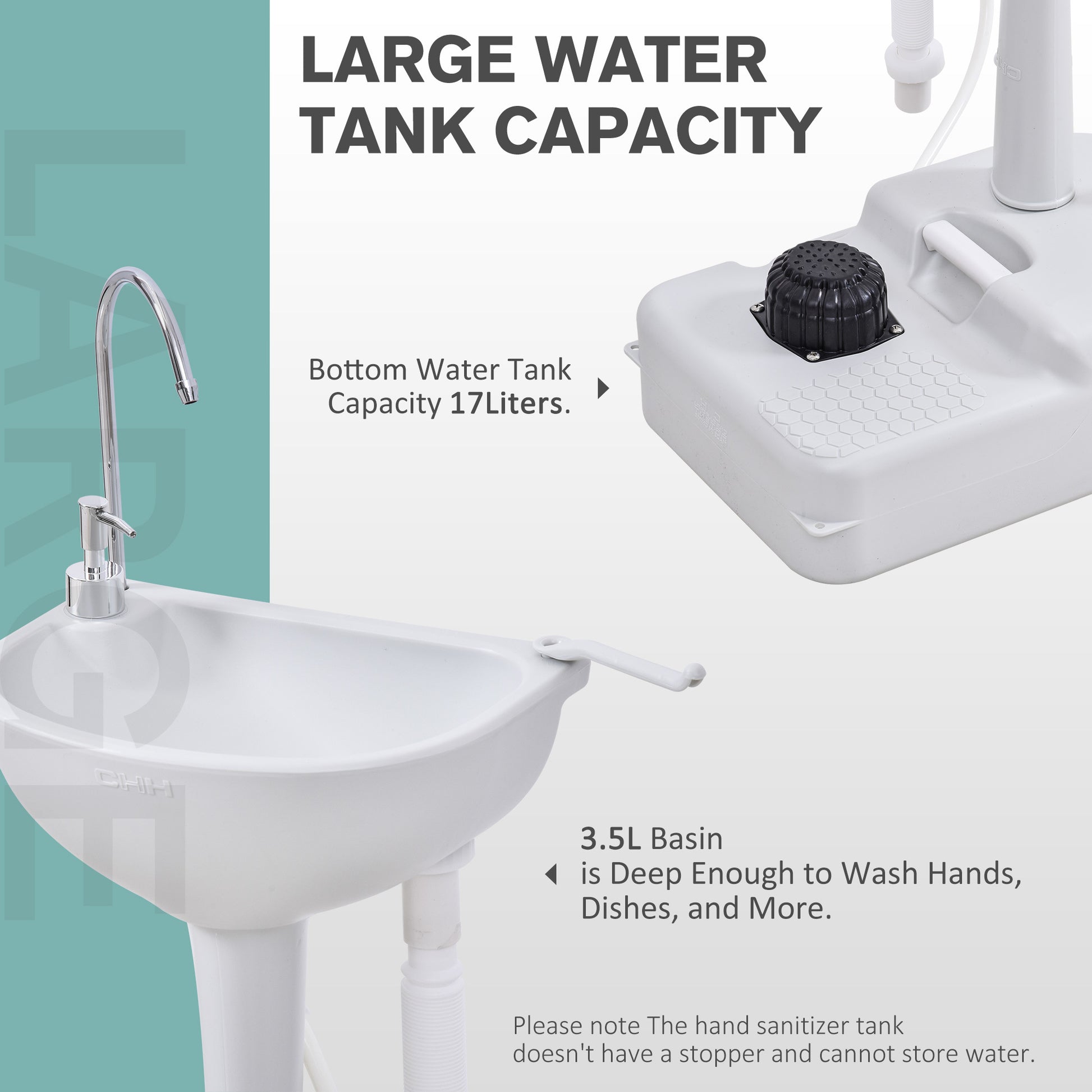 Kleankin Portable Camping Sink, Handwashing Station Basin With 4.5 Gallon Tank, Rolling Wheels & Soap Dispenser For Rv, Outdoor Events, Gatherings, Hdpe, White Antique White Plastic