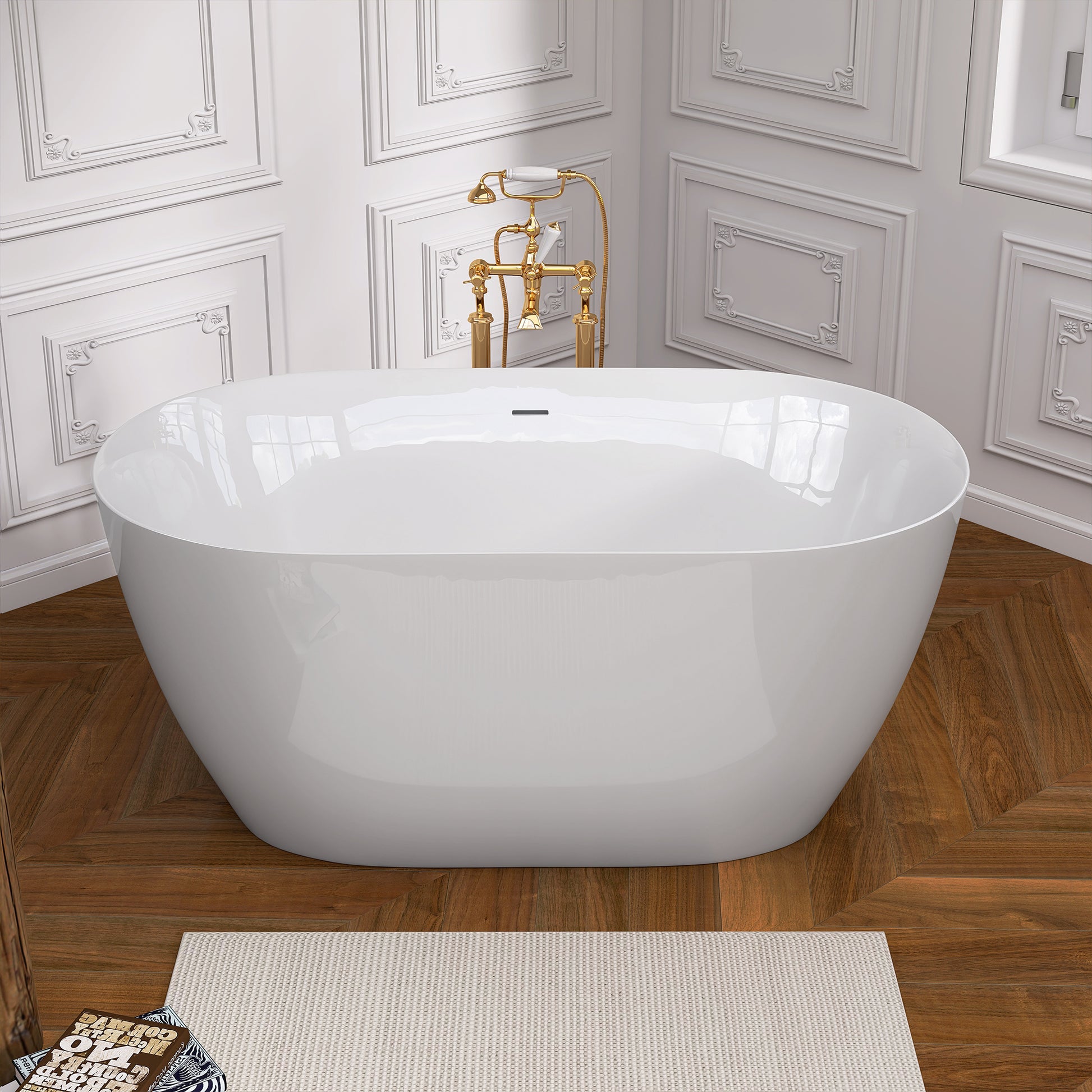 51 Inch Acrylic Freestanding Bathtub Contemporary Soaking White Tub With Overflow And Pop Up Drain Glossy White Gloss White Oval Bathroom Freestanding Tubs Polished Less Than 59 In Contemporary,Modern Soaking Center Fiberglass Acrylic