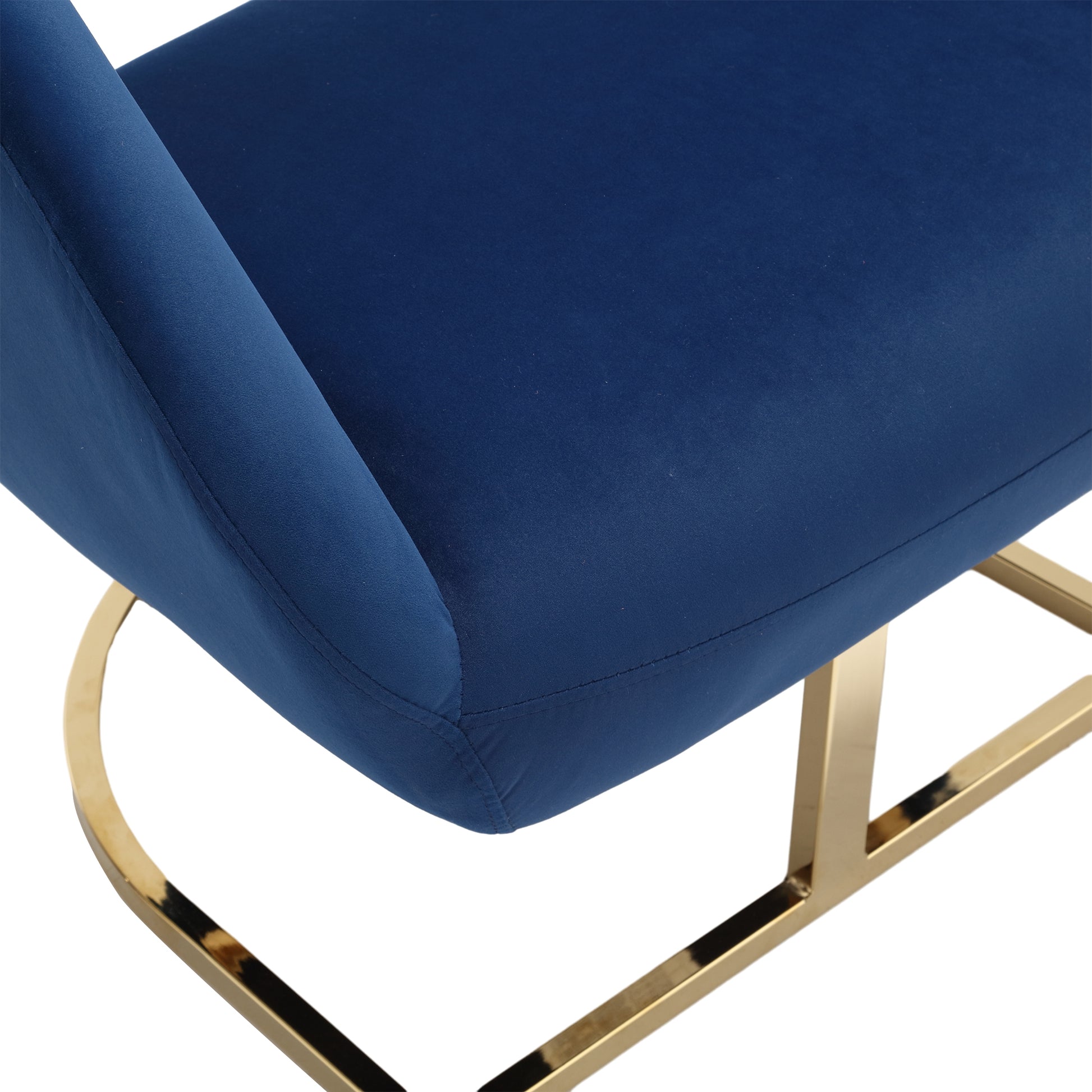 Coolmore Upholstered Tufted Living Room Chair Textured Linen Fabric Accent Chair With Metal Stand Navy Velvet