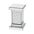 11.8'' Silver Square Mirrored End Table With Led Lights, Modern Side Table With Crystal Inlay For Living Room, No Assembly Required Silver Mirrored Finish Luxury,Modern Square Mdf Glass