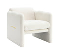 Arm Chair With Waved Arms, Metal Decoration On Both Side Arms, Accent Chair For Primary Living Space, Living Room, Bedroom,Teddy Fabric, White White Primary Living Space Modern Foam Plywood
