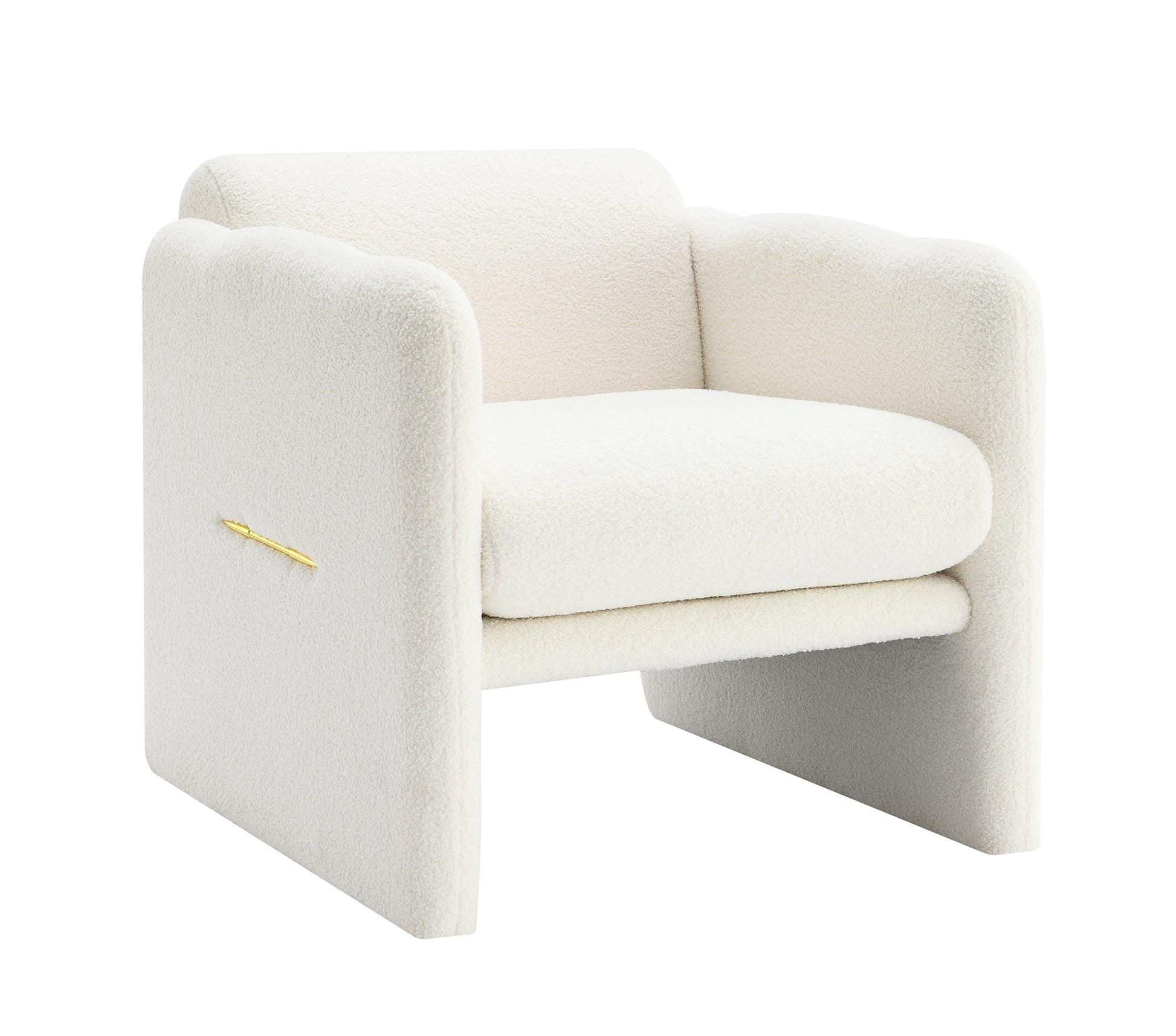 Arm Chair With Waved Arms, Metal Decoration On Both Side Arms, Accent Chair For Primary Living Space, Living Room, Bedroom,Teddy Fabric, White White Primary Living Space Modern Foam Plywood