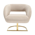 Coolmore Upholstered Tufted Living Room Chair Textured Linen Fabric Accent Chair With Metal Stand Beige Velvet