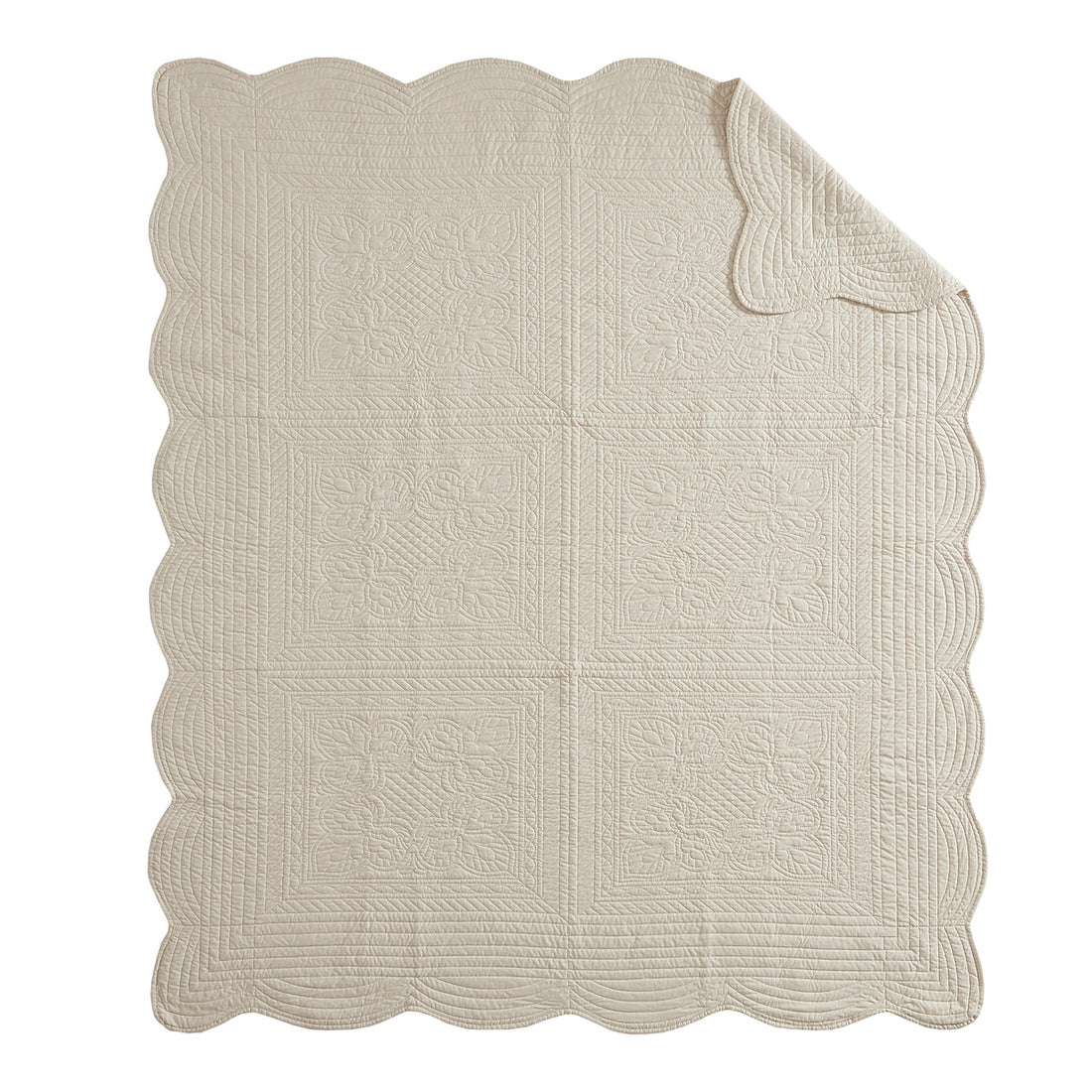Oversized Quilted Throw With Soped Edges Cream 60X72" Cream Cotton