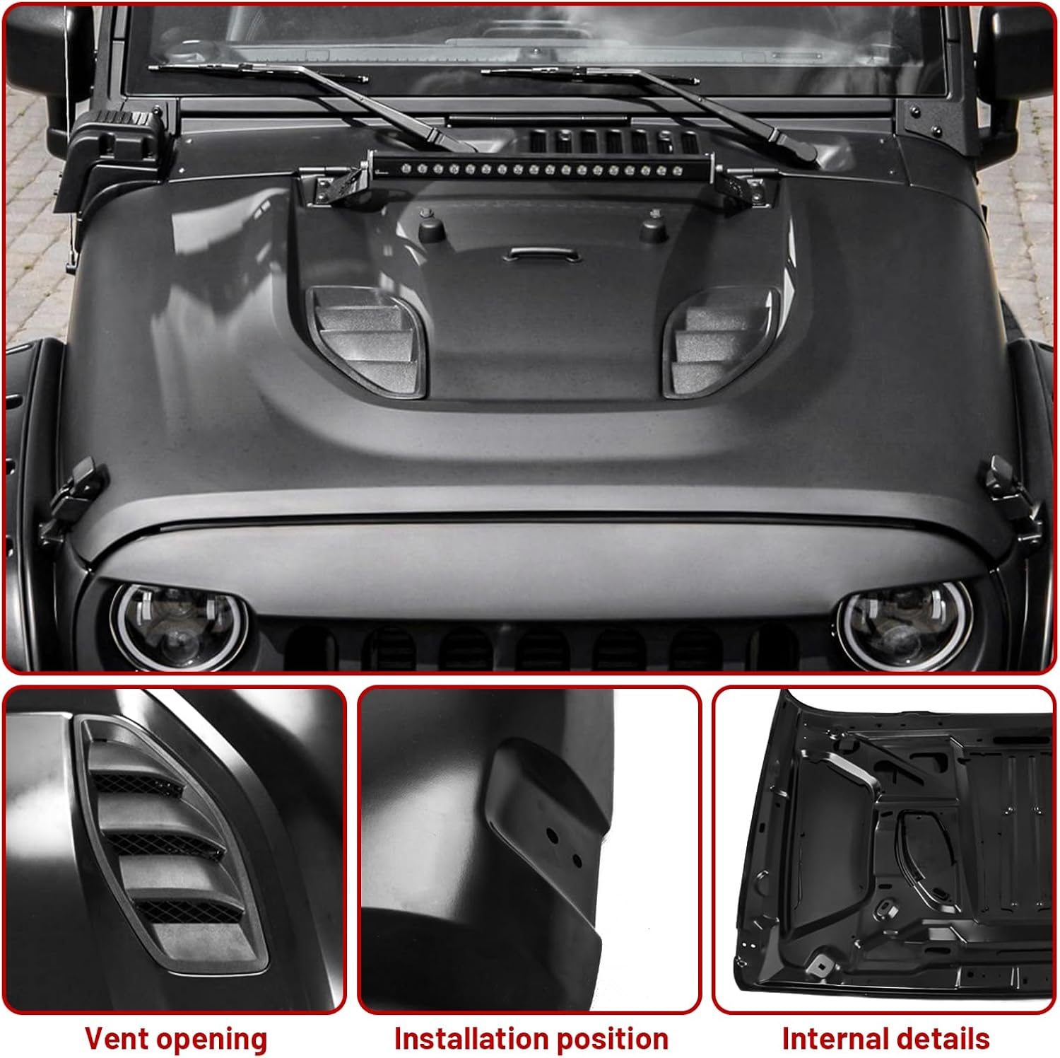 Vented Heat Dispersion Hood Compatible With Jeep Wrangler Jk Jku 2007 2017,10Th Anniversary Edition Metal Replacement Hoods Accessory Black Black Steel