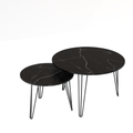 27.56'' Round Nesting Coffee Table Set Of 2, Circular Nesting End Table Set, Round Marble Tabletop, And Sturdy Metal Base For Living Room, Bedroom, Black Black Round Wood Metal