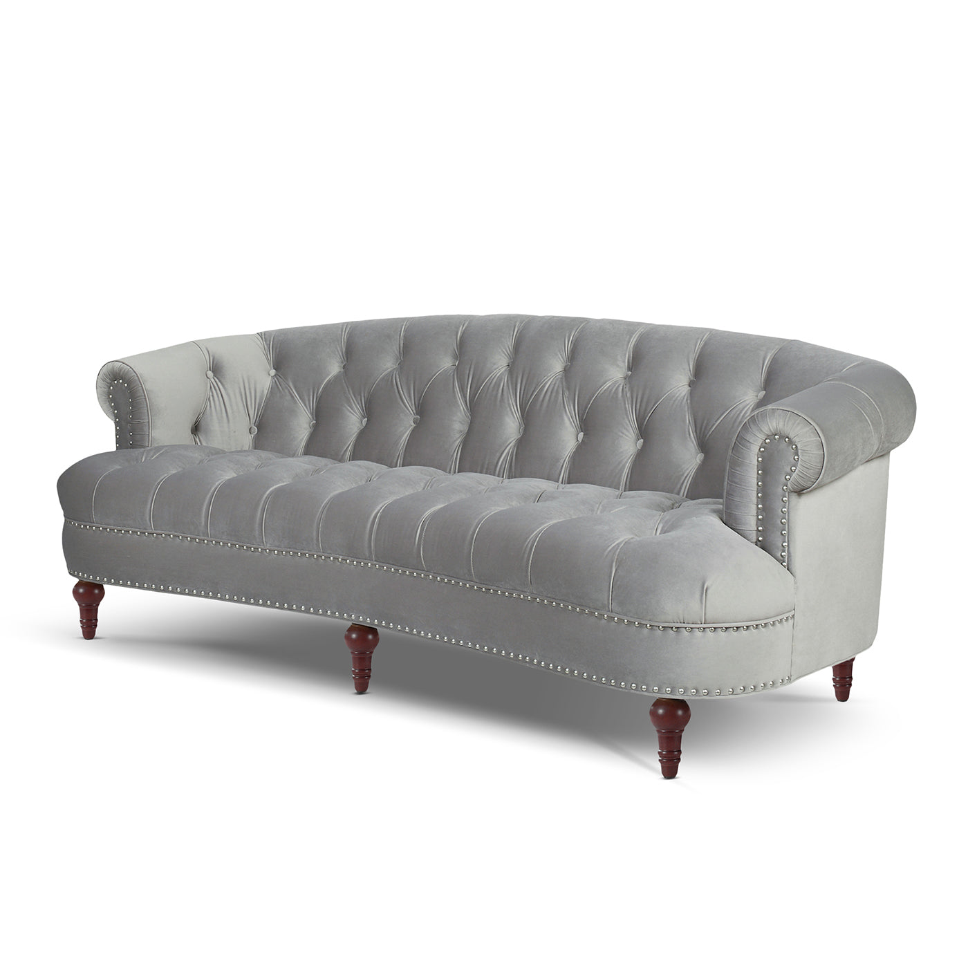 La Rosa Victorian Chesterfield Tufted Sofa, Opal Grey Velvet Gray Foam Velvet 3 Seat