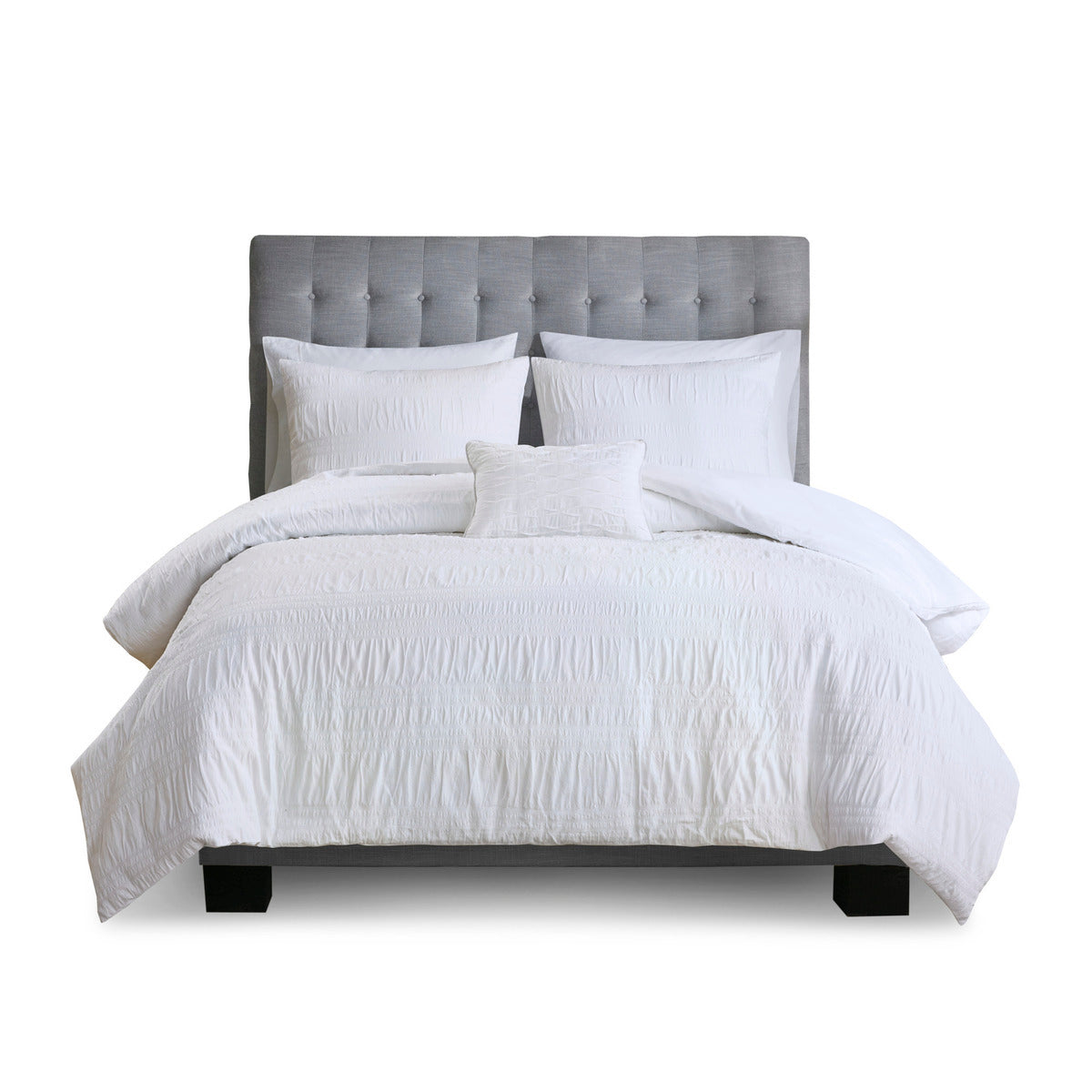 4 Piece Cotton Seersucker Duvet Cover Set King White Cotton