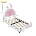 Twin Size Upholstered Platform Bed With Rabbit Shaped Headboard, White Box Spring Not Required Twin White Pink Wood Bedroom Bed Frame Faux Leather Upholstered