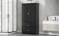 Tall Bathroom Storage Cabinet, Cabinet With Two Doors And Drawers, Adjustable Shelf, Mdf Board, Black Black Mdf