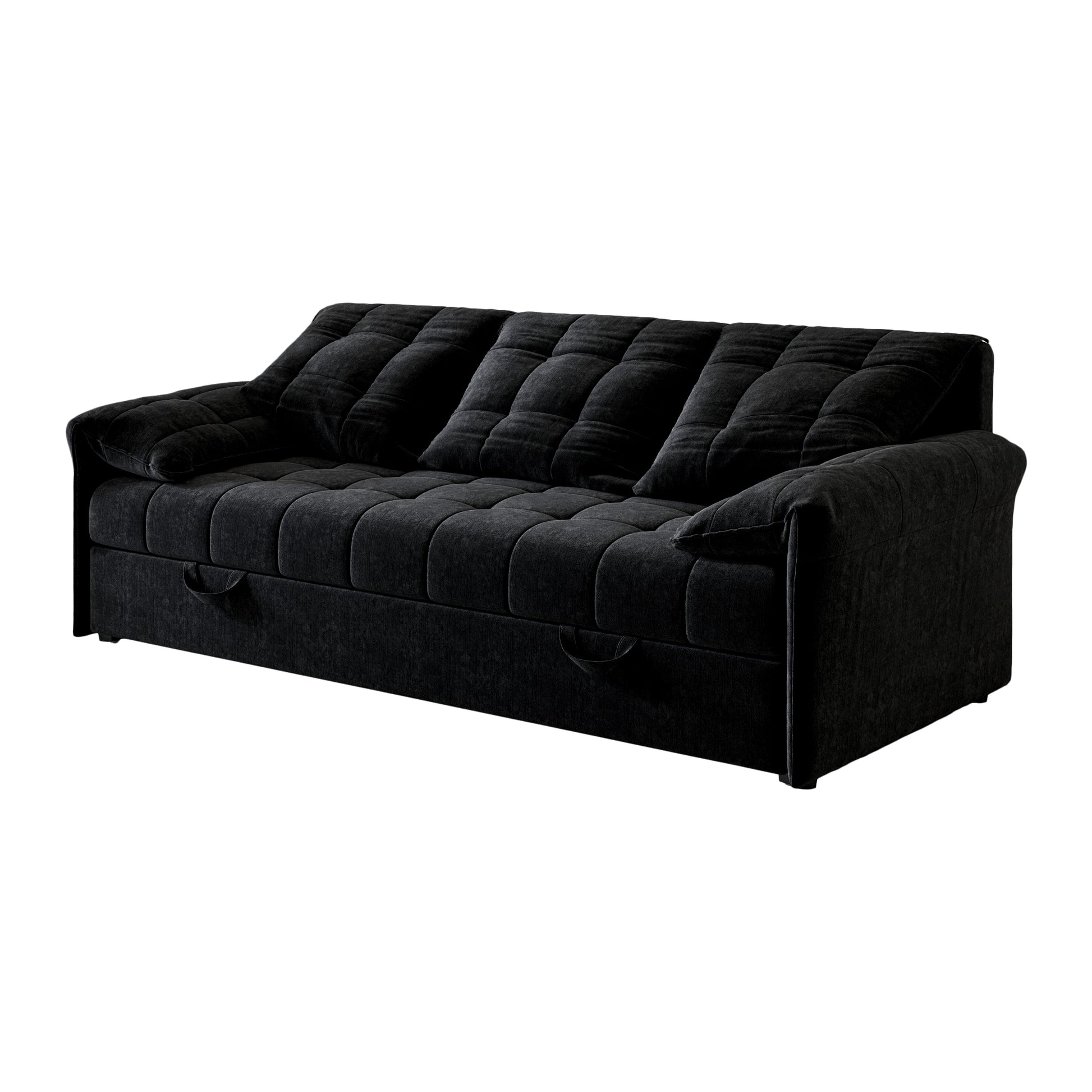 91 Inch Convertible Sofa Couch With Pull Out Couch Bed, Sleeper Sofa Bed For Living Room, Apartment, Chenille Fabric Color:Black Black Light Brown Chenille Wood Primary Living Space Cushion Back