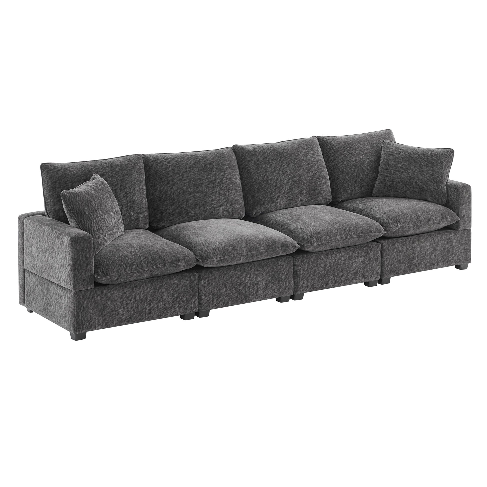 110*29" Modern Modular Sofa, 4 Seat Chenille Sectional Couch Set With 2 Pillows Included, Freely Combinable Indoor Funiture For Living Room, Apartment, Office, 2 Colors Black Grey Chenille 4 Seat