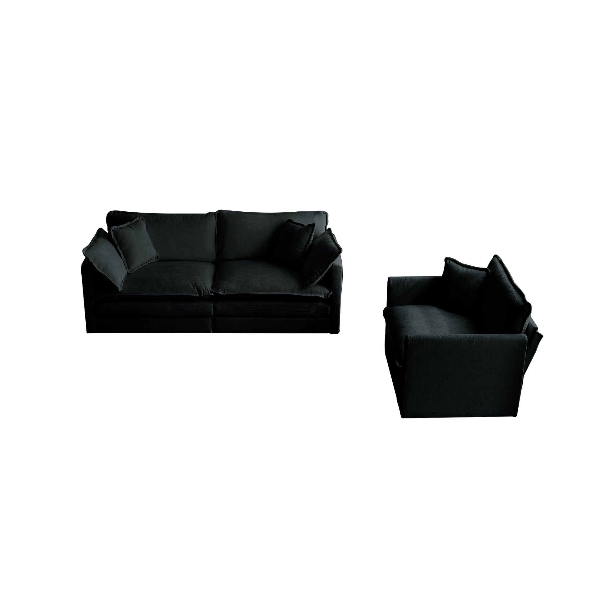 2 Piece Living Room Set2 Pieces Upholstered Loveseat And Couch For Home Office Lounge, Sofa Set Of 2, 2 Piece 2 2 Seat Couch Set For Living Room ,Black Chenille Black Chenille 4 Seat