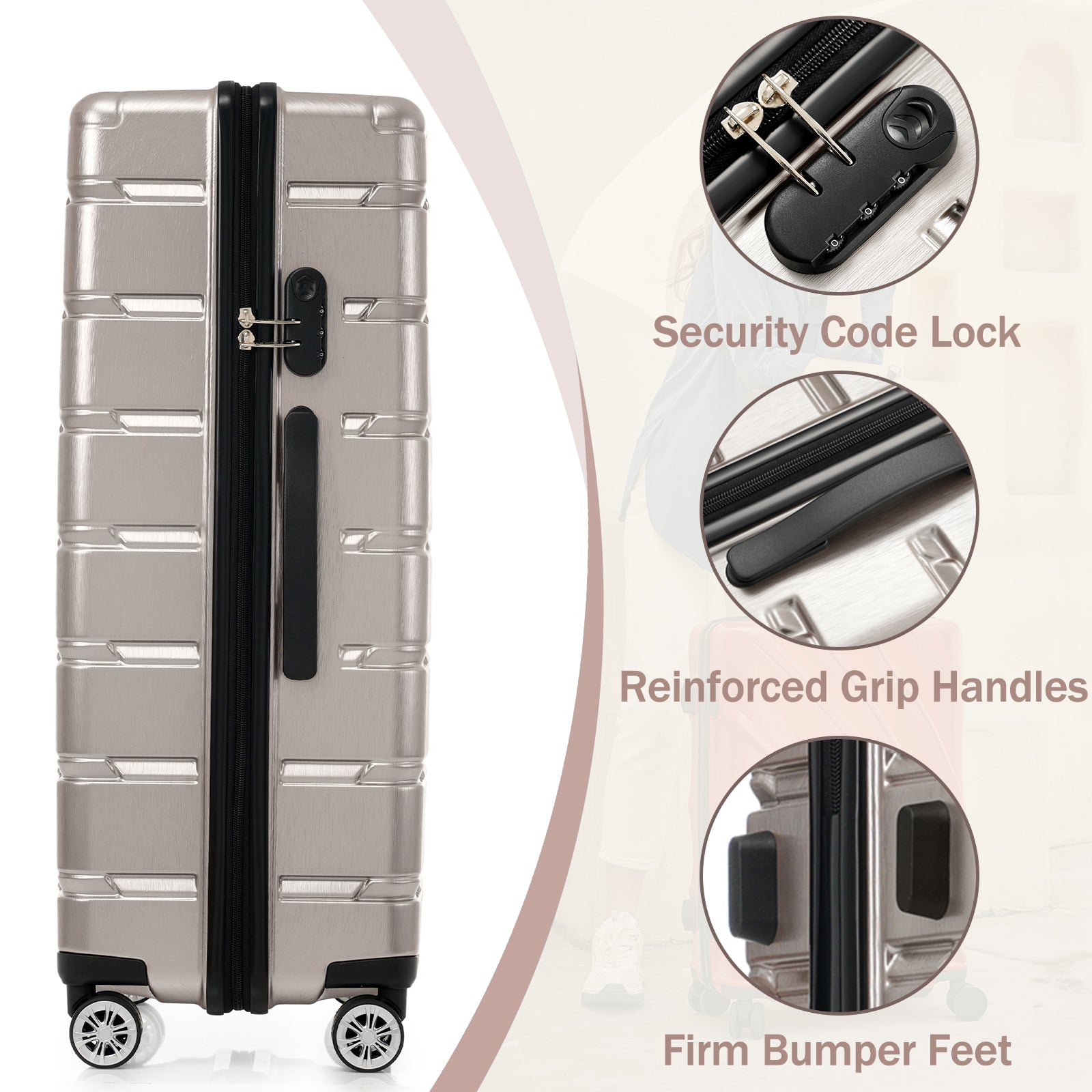 Hardshell Luggage Set 3 Piece, Durable Abs Pc Travel Suitcase With Spinner Wheels For Men Women 20 24 28 Inch Fog Gray Abs Pc