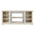 Mantel Stone Tv Media Stand With With Faux Stacked Stone Surround, Modern Entertainment Console With Open Storage Space,White, 58.31