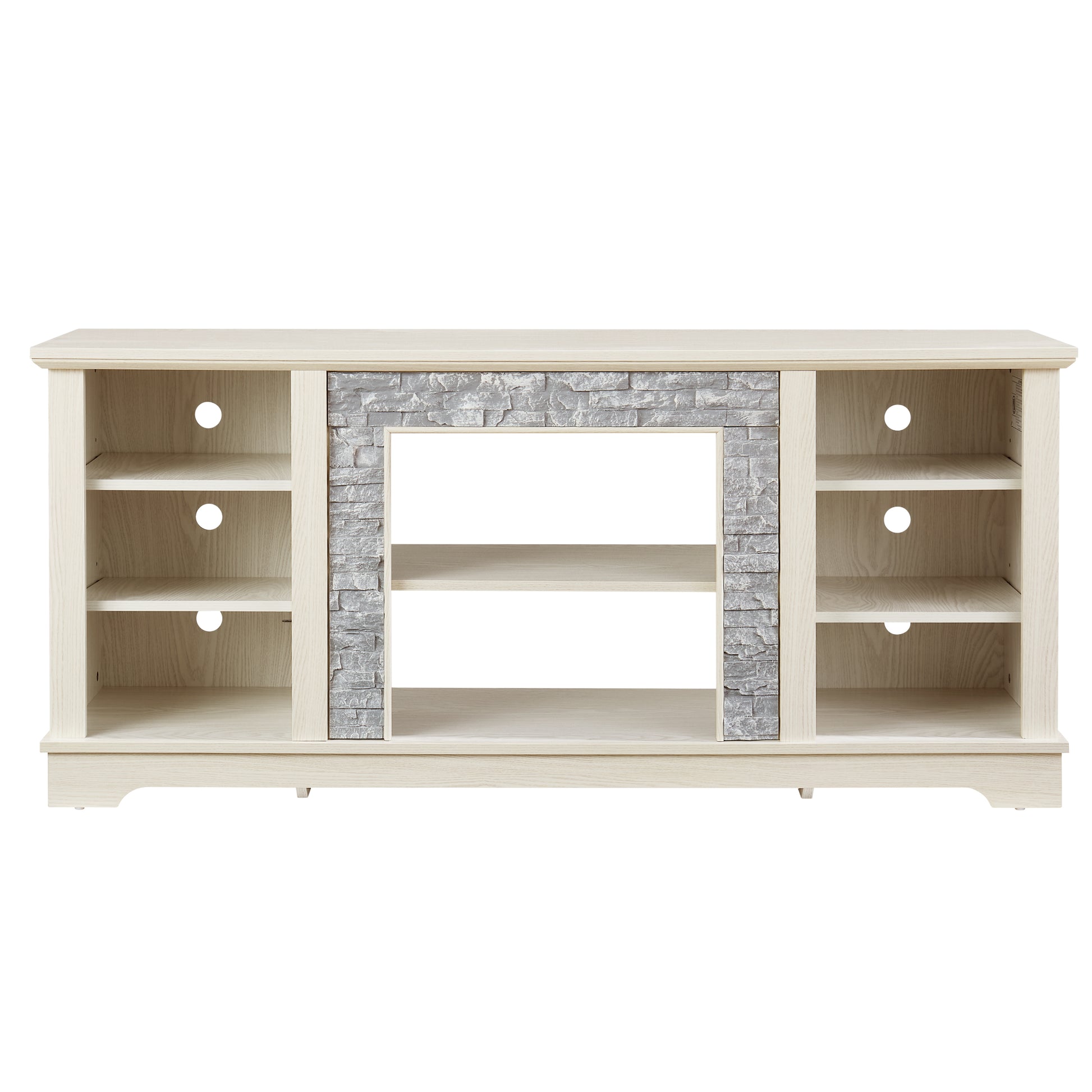 Mantel Stone Tv Media Stand With With Faux Stacked Stone Surround, Modern Entertainment Console With Open Storage Space,White, 58.31"W*15.39"D*26.06"H White 60 69 Inches Mdf