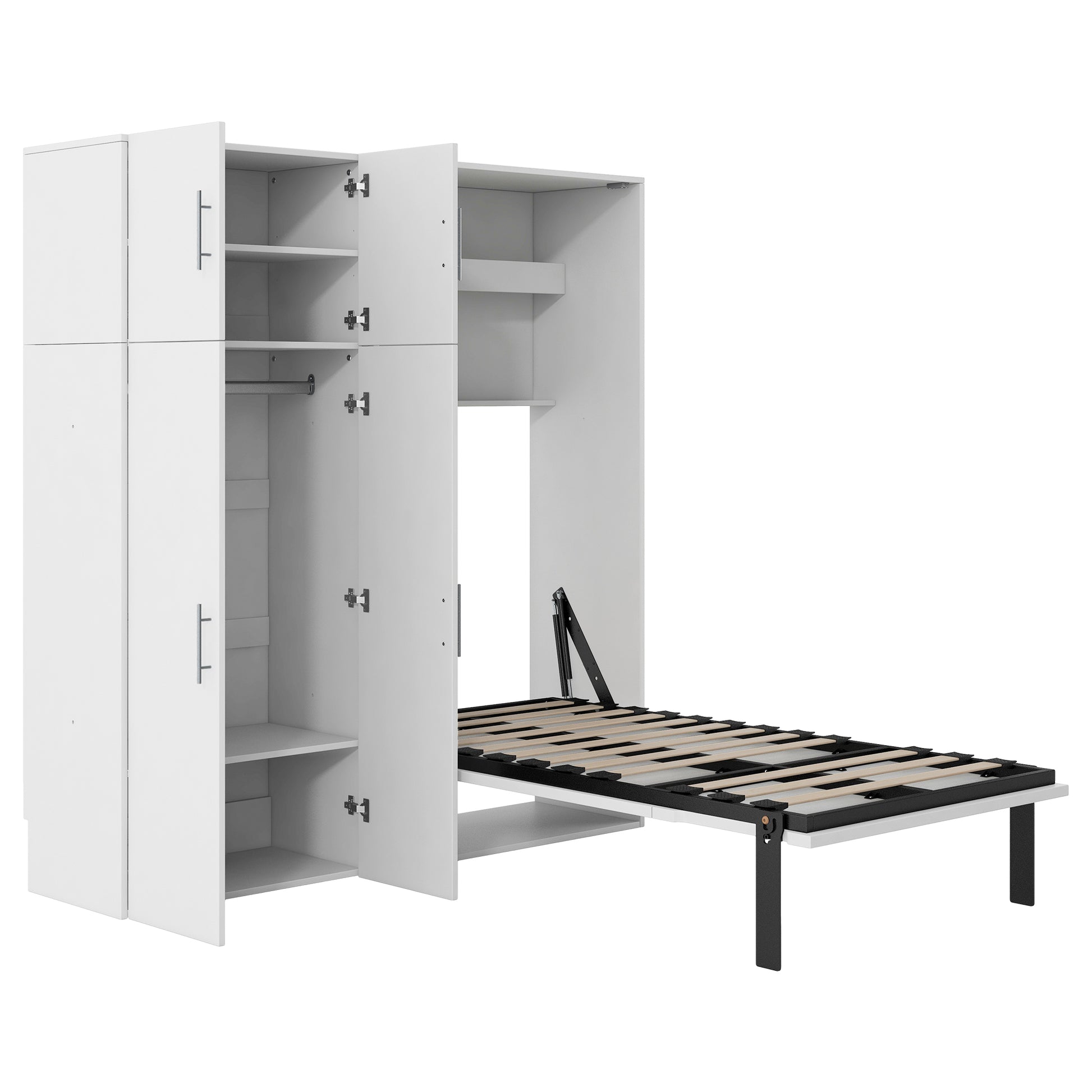 Twin Size Murphy Bed With Lockers And Wardrobes, White Box Spring Not Required Twin White Murphy Solid Wood Mdf