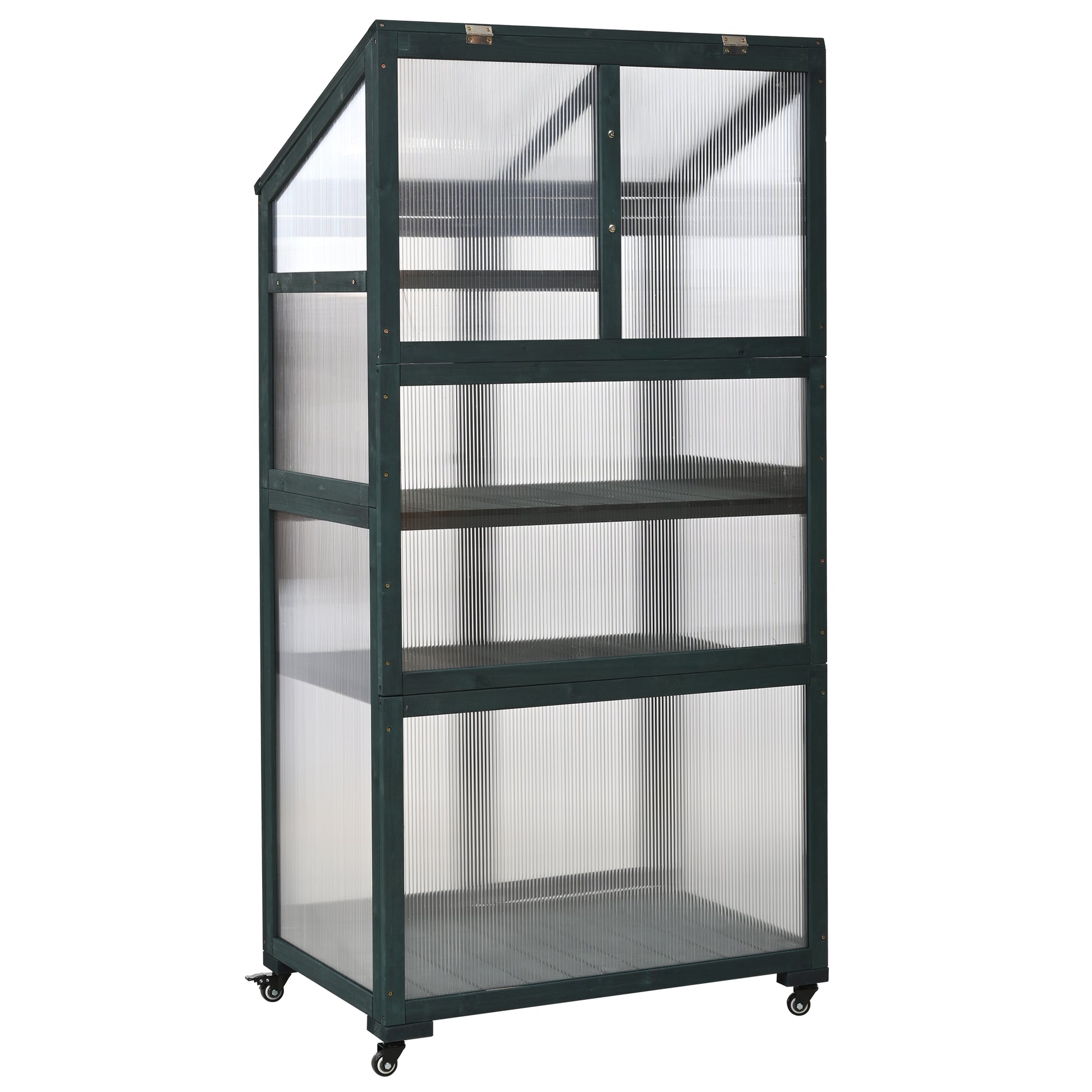 62Inch Height Wood Large Greenhouse Balcony Portable Cold Frame With Wheels And Adjustable Shelves For Outdoor Indoor Use, Forest Green Green Casual Wood Solid Wood