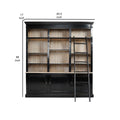 89 Inch Bookcase With Sliding Ladder, 3 Doors, 4 Adjustable Shelves, Black Black Gold Wood Metal