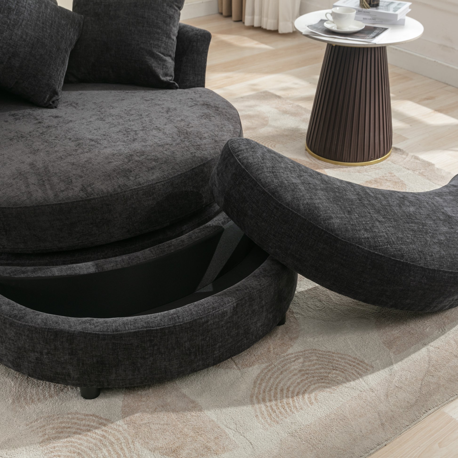 Orisfur. 360 Swivel Accent Barrel Chair With Storage Ottoman & 4 Pillows, Modern Chenille Leisure Chair Round Accent For Living Room, Gray Gray Foam Chenille