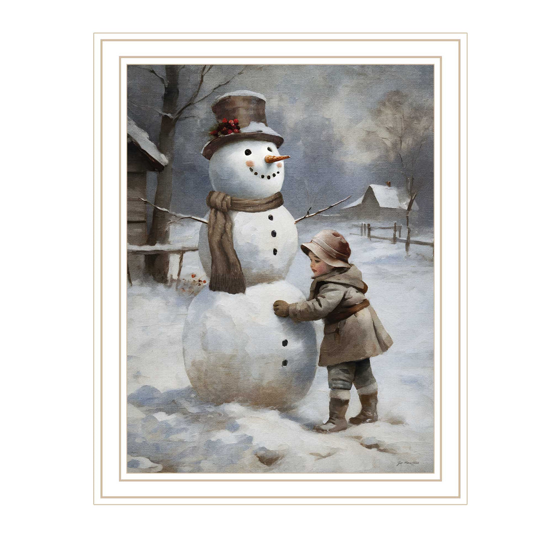 Finishing Touch On The Snowman White Framed Wall Art For Living Room, Holiday Wall Art Print For Home Decor, Bedroom Wall Art By Jo Moulton Multicolor Wood Paper