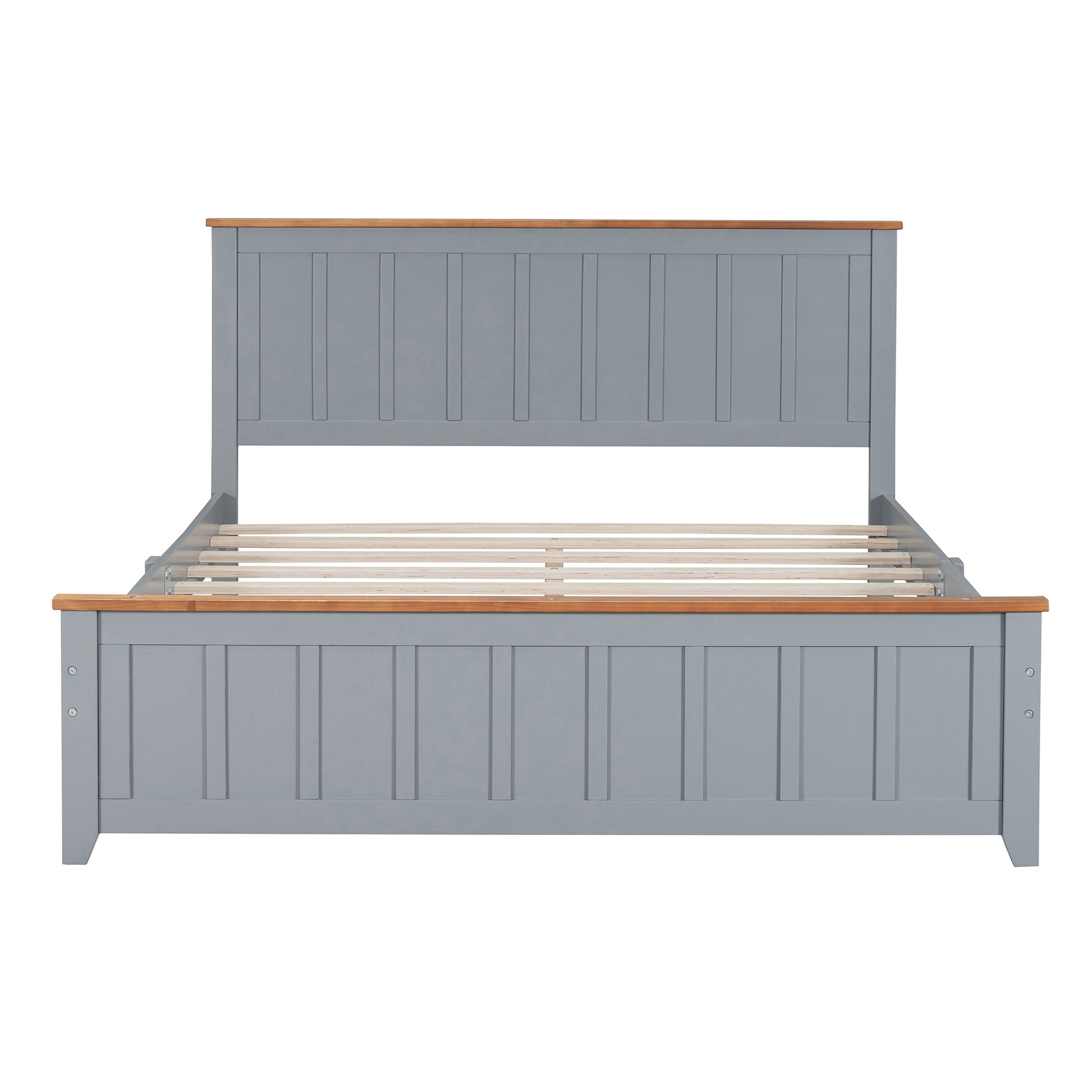 Queen Size Wood Platform Bed Wooden Slat Support, Vintage Simple Bed Frame With Rectangular Headboard And Footboard, Grey Box Spring Not Required Queen Grey Wood