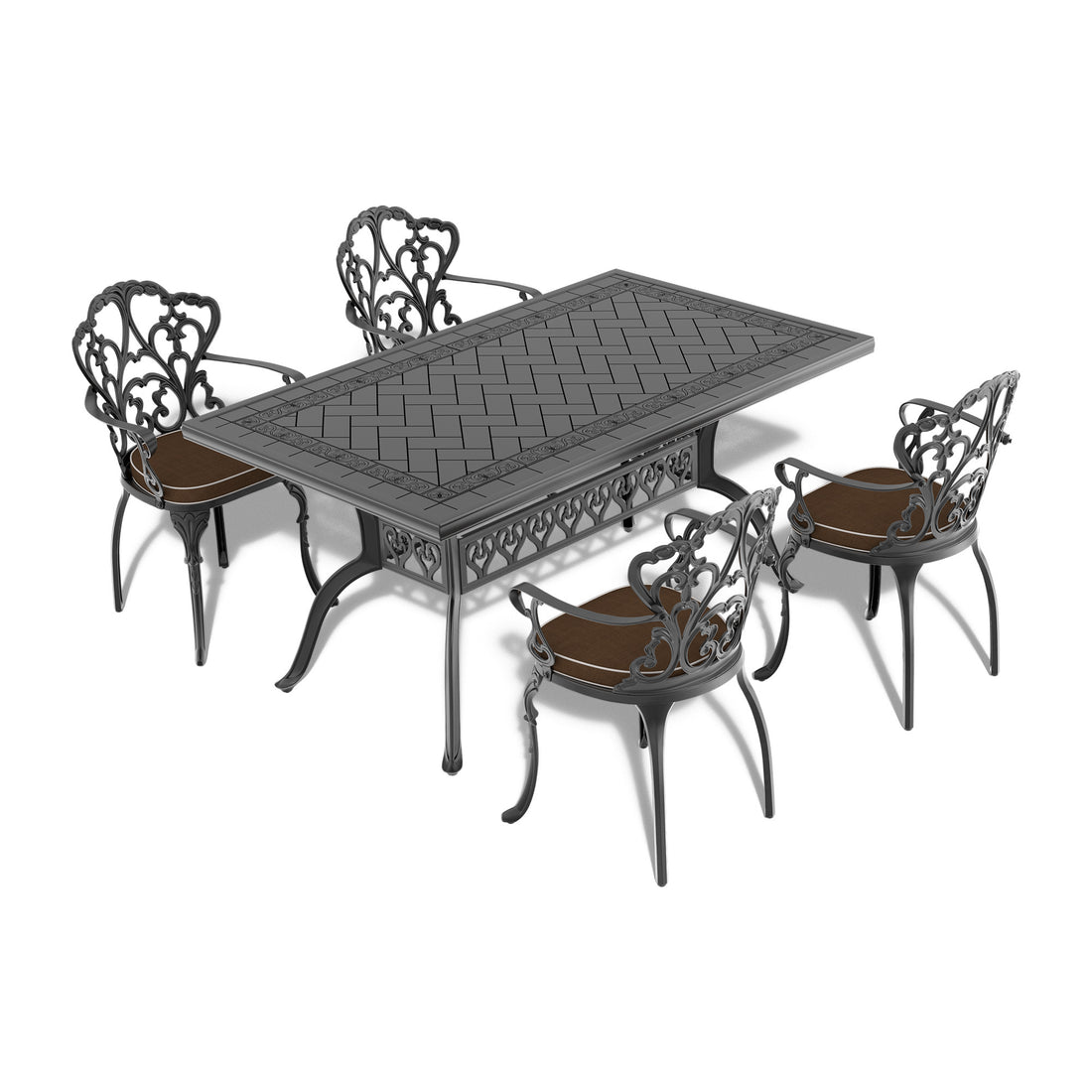 Cushions In Random Colors 5 Piece Set Of Cast Aluminum Patio Furniture With Cushions Yes Dining Set Black Seats 4 Rust Resistant Frame Water Resistant Cushion Garden & Outdoor Complete Patio Sets Aluminium