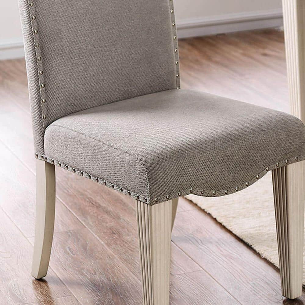 Transitional Style Antique White Frame Set Of 2Pc Side Chairs Gray Fabric Parson Chair Camel Back Design Antique White Gray White Dining Room Contemporary,Modern,Transitional Dining Chairs Solid Back Set Of 2 Solid Wood