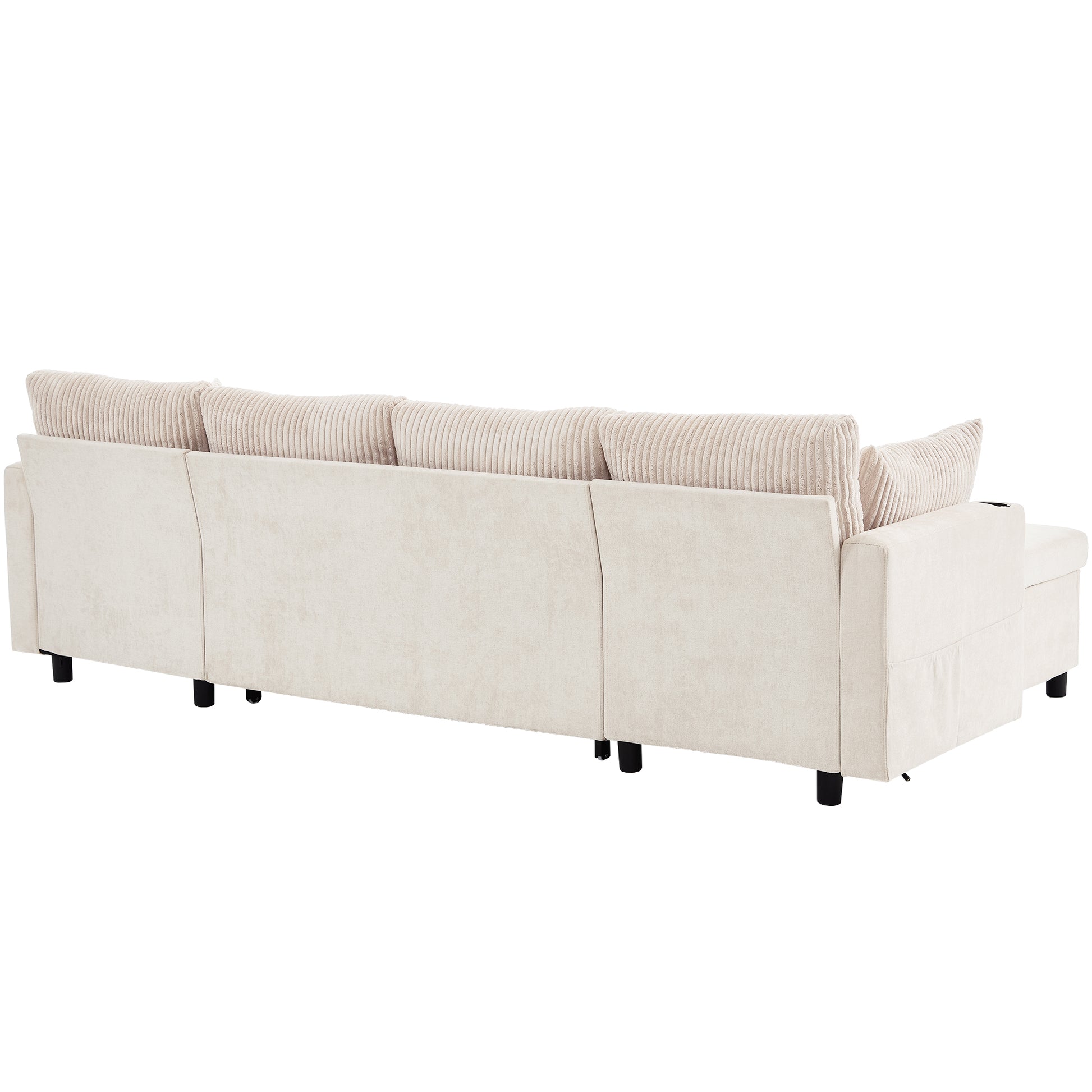 111.8" Sectional Sofa Pull Out Sofa Bed Versatile Sofa Sleeper With Large Storage Space, Two Usb Ports And Two Cup Holders For Living Room, Beige Beige Foam Chenille 4 Seat